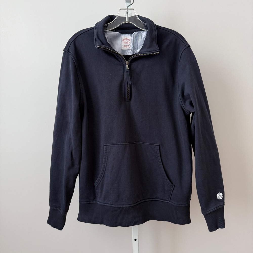 Brooks Brothers sz S Mens Blue 100% Cotton 1/4 Zip Sweatshirt Outdoors Preppy